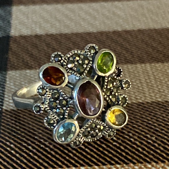 Marked Silver Amethyst Topaz Peridot Citrine Garnet Ring - Picture 9 of 12